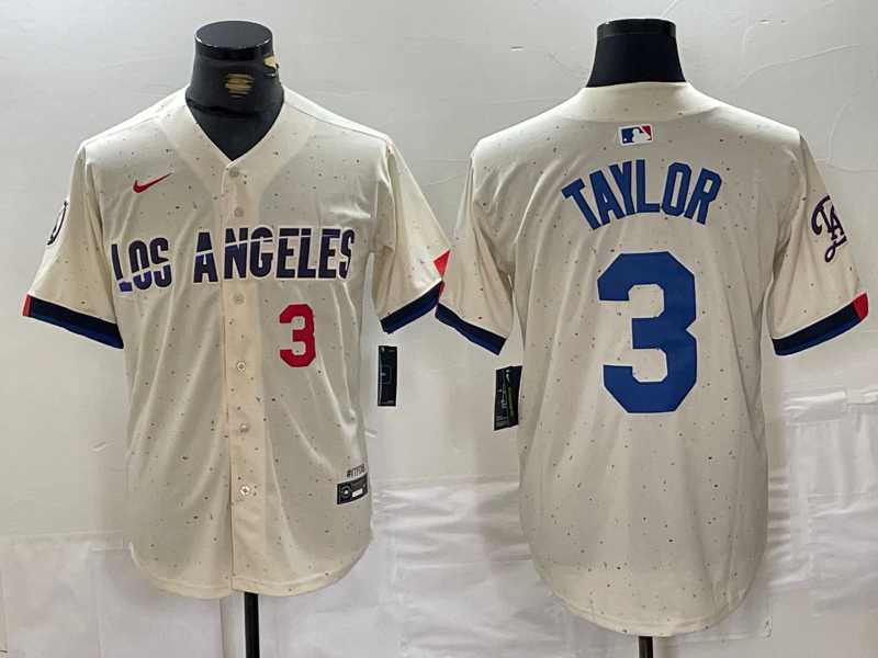 Mens Los Angeles Dodgers #3 Chris Taylor Number Cream 2024 City Connect Limited Stitched Jersey